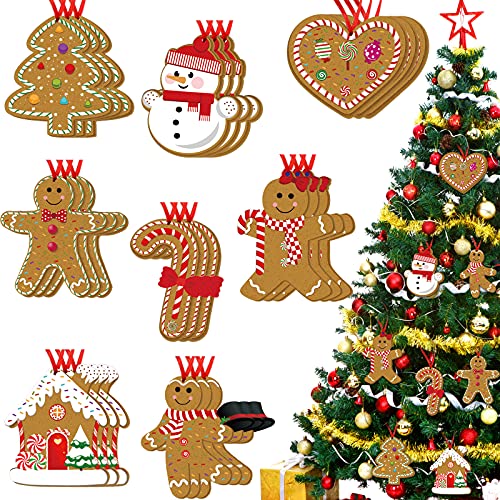 Blulu 24 Pieces Gingerbread Man Christmas Ornaments Wooden Christmas Tree Decoration Set Hanging Gingerbread House Decorations Assorted Small Decor for Xmas Tree Rustic Candy Cane Holiday Decorations - Image 1