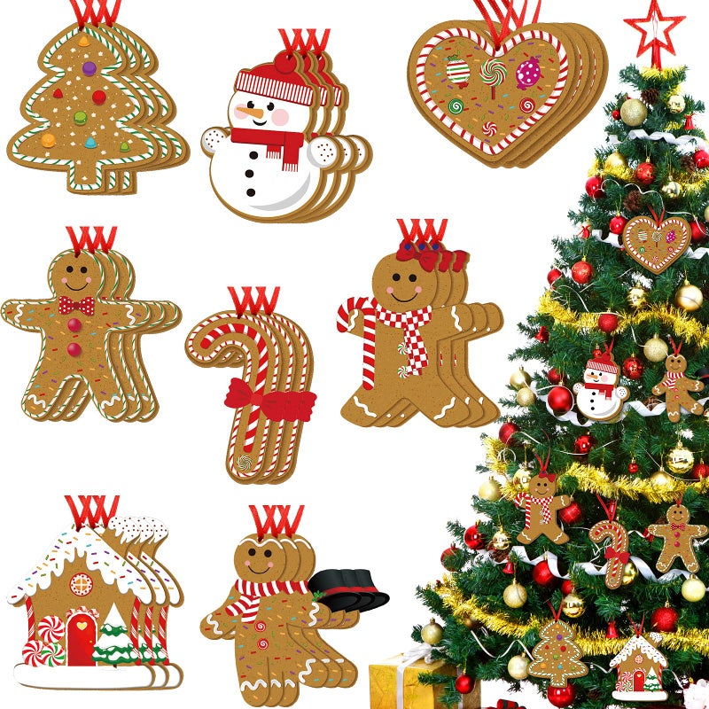 Blulu 24 Pieces Gingerbread Man Christmas Ornaments Wooden Christmas Tree Decoration Set Hanging Gingerbread House Decorations Assorted Small Decor for Xmas Tree Rustic Candy Cane Holiday Decorations - Image 2