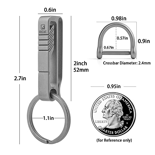 TISUR Belt Loop Keychain Clip, Titanium Carabiner Keychain Key Holder with Detachable Key Ring for Duty Belt, Car Key Chain Gifts for Men Women, BK1S+D Ring - Image 2