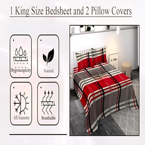 Temoli® Warm Premium Velvet Flannel Flat Bedsheet King Size (90x100 Inch) with 2 Pillow Covers – Soft & Cozy Double Bed Sheet | Box Maroon Design - Image 4