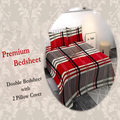 Temoli® Warm Premium Velvet Flannel Flat Bedsheet King Size (90x100 Inch) with 2 Pillow Covers – Soft & Cozy Double Bed Sheet | Box Maroon Design - Image 2