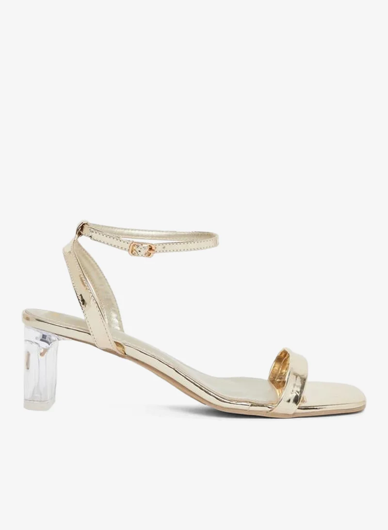Styli Gold Open Toe Sandals with Clear Perspex Heel