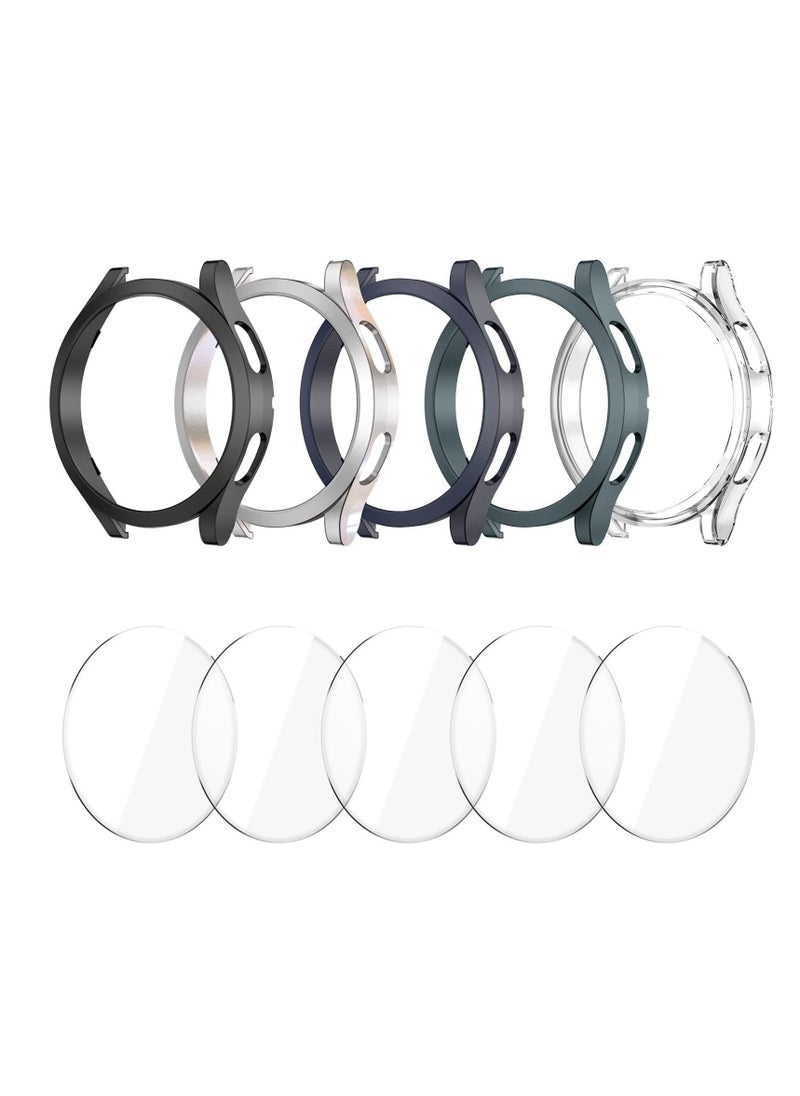 【5+5 Pack】 Compatible for Samsung Galaxy Watch 4 44mm Screen Protector Case,Matte PC Bumper Cover+5 Tempered Glass Screen Protector Films for Galaxy Watch4 Accessories - Image 1