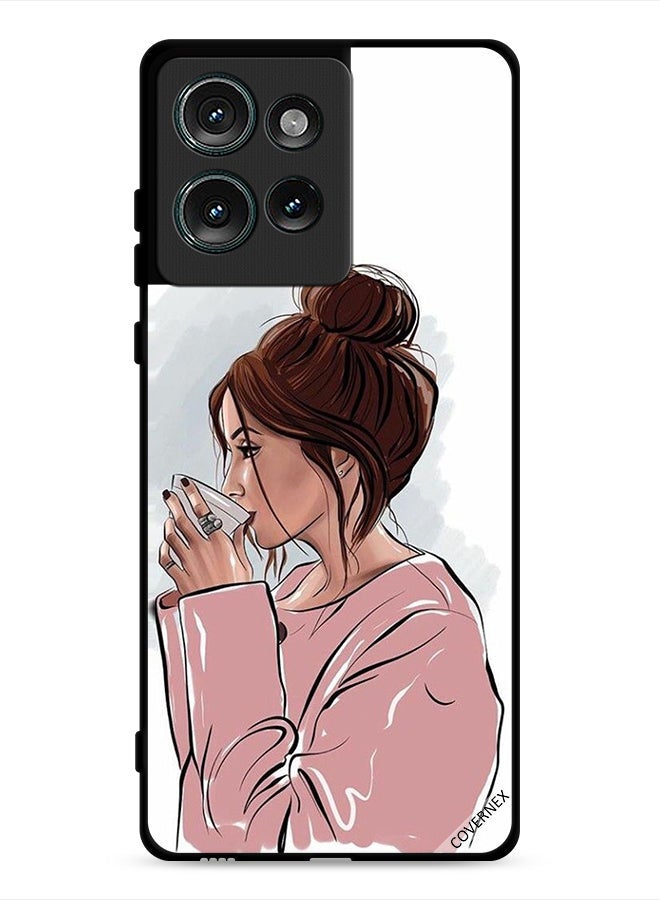 Covernex Motorola Edge 50 Protective Case Cover Girl Drinking Tea Art - Image 1