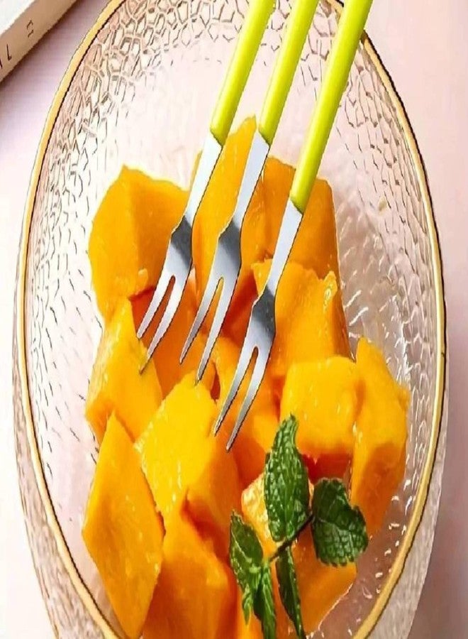 Prostuff.in® 6Pcs Stainless Steel Fruit Forks with Non-Slip Handles – Reusable Mini Appetizer Fork Set for Fruits, Snacks, Cheese, and Desserts (Multicolour) - Image 3