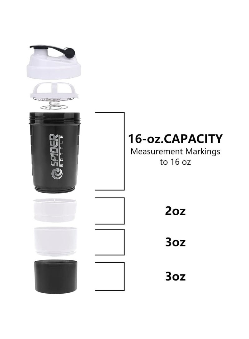 Shaker Bottle,16oz Shaker Cup,Protein Shaker Bottle with Storage & Shaker Ball,GYM Shaker Bottles for Protein Shakes,Sports Shake Mixer Bottle,100% Leak Proof,BPA Free,3 Layer - Image 2