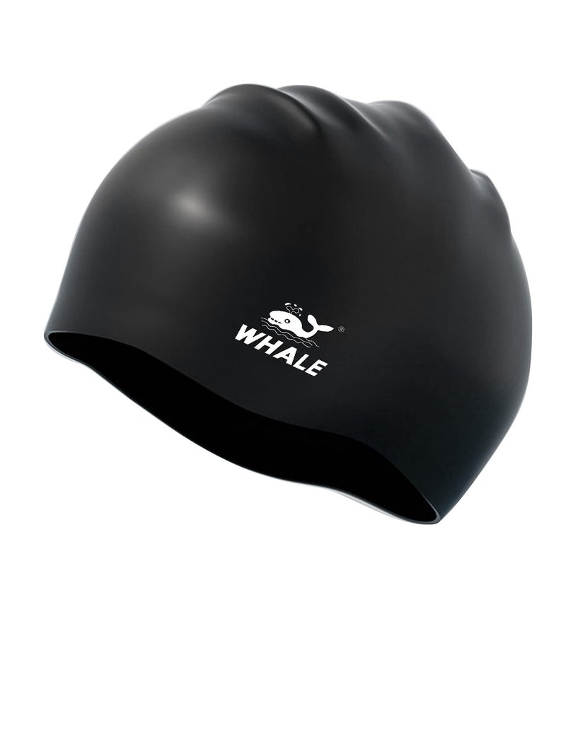 WHALE Extra Large Swim Cap for Women Men, Durable Silicone Swimming Hat with Ear Protection, Unisex Adults Bath Swimming Caps for Long Thick Curly Hair & Dreadlocks Braids Weaves Afro Hair (Black) - Image 1