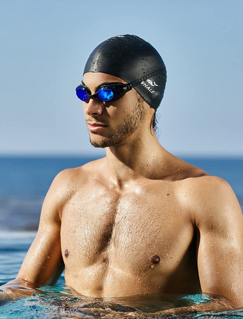 WHALE Extra Large Swim Cap for Women Men, Durable Silicone Swimming Hat with Ear Protection, Unisex Adults Bath Swimming Caps for Long Thick Curly Hair & Dreadlocks Braids Weaves Afro Hair (Black) - Image 2