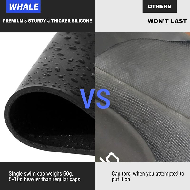 WHALE Extra Large Swim Cap for Women Men, Durable Silicone Swimming Hat with Ear Protection, Unisex Adults Bath Swimming Caps for Long Thick Curly Hair & Dreadlocks Braids Weaves Afro Hair (Black) - Image 5