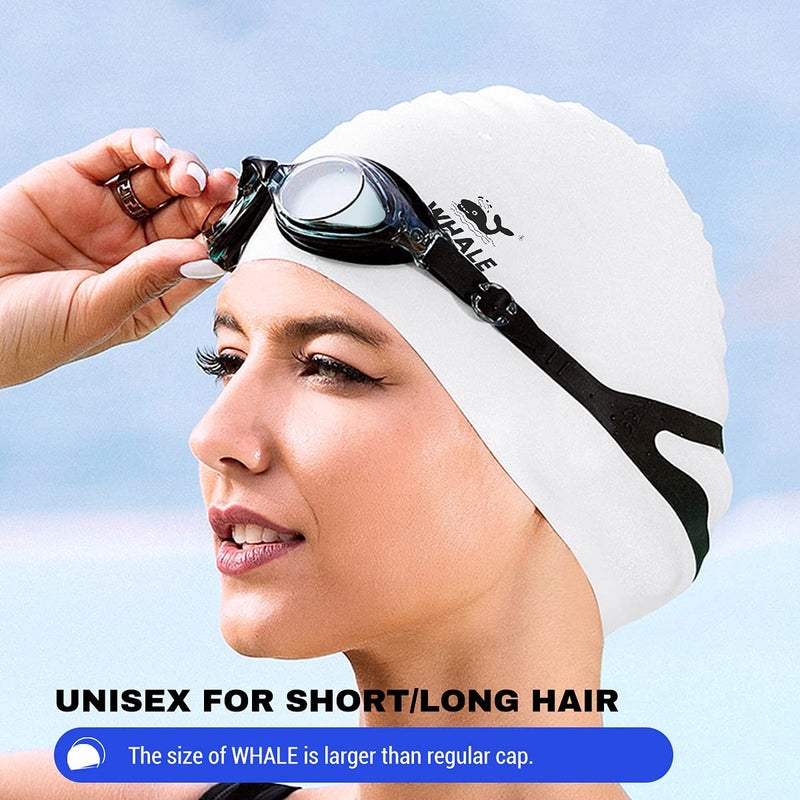 WHALE Extra Large Swim Cap for Women Men, Durable Silicone Swimming Hat with Ear Protection, Unisex Adults Bath Swimming Caps for Long Thick Curly Hair & Dreadlocks Braids Weaves Afro Hair (Black) - Image 3