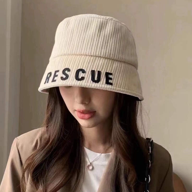 Winter Bucket Hat Women Corduroy Embroidered Letter Slim Hat - Image 2