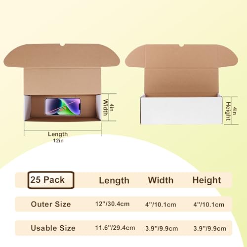 WIFTREY 12x4x4 Small Shipping Boxes set of 25, White Corrugated Cardboard Box 12''L x 4''W x 4'' H for Mailing Packing Shipping - Image 2