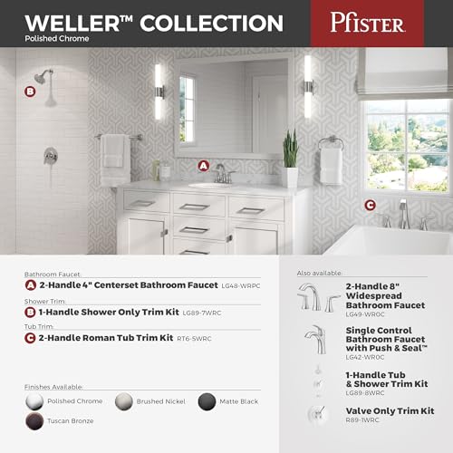 Pfister Weller Shower Only Trim Kit, Valve Not Included, 1-Handle, 2-Hole Install, Polished Chrome Finish, LG897WRC - Image 5