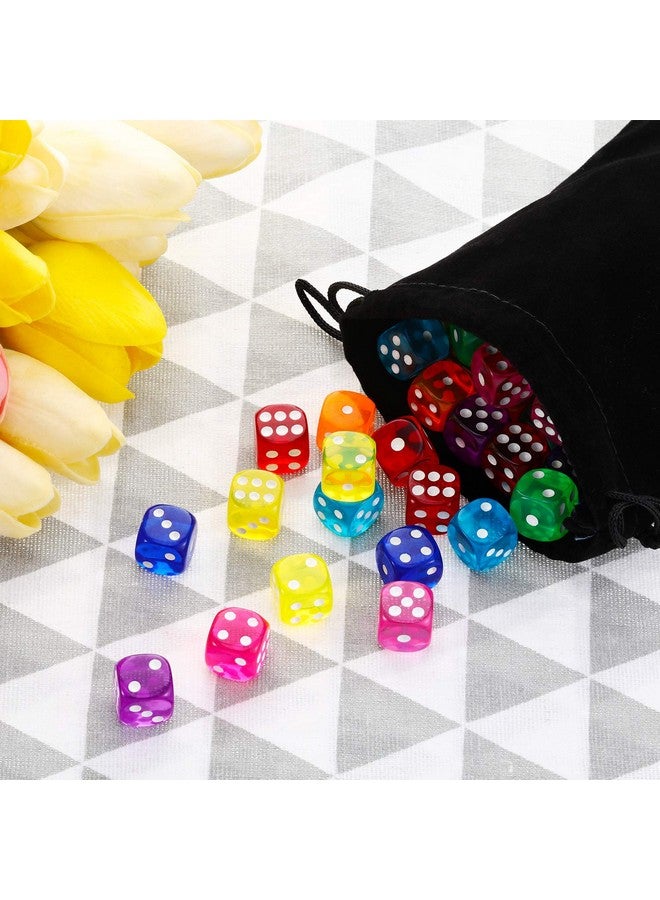 Blulu Blulu 100 PCS 6 Sided Games Dice Set, Colored Dice with Black Velvet Pouches for Playing Games, Like Board Games, Dice Games, Math Games, Party Favors and More(Rainbow Color, 14 mm)  - Image 5
