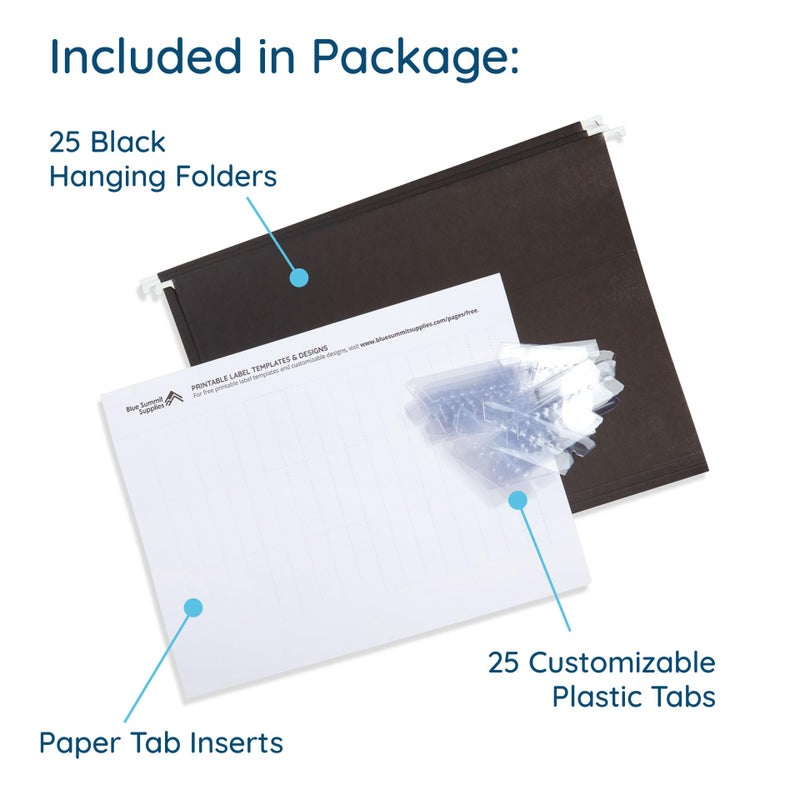 Blue Summit Supplies Hanging File Folders, 25 Reinforced Hang Folders, Designed for Home and Office Color Coded File Organization, Letter Size, Black, 25 Pack - Image 2