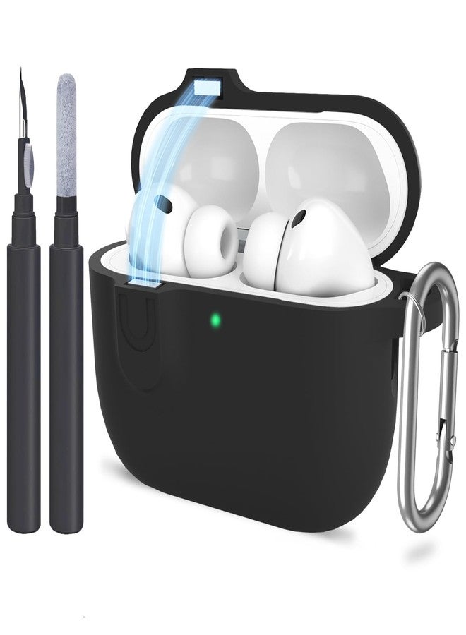 ATUAT جراب ATUAT لسماعات AirPods Pro 3 مع قفل مغناطيسي، غطاء سيليكون ناعم واقٍ مع سلسلة مفاتيح ومجموعة تنظيف، مناسب للرجال والنساء، متوافق مع سماعات Apple AirPods Pro من الجيل الثالث (2025)، مزود بمؤشر LED أمامي مرئي، أسود - Image 1