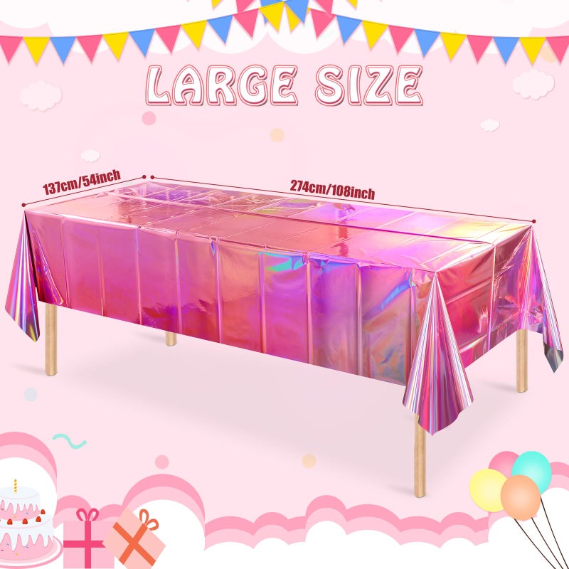 FunnyPars 1 Pack Iridescent Pink Plastic Tablecloths, FunnyPars Shiny Disposable Laser Rectangle Table Covers, Holographic Foil Tablecloth Iridescent Party Decorations for Birthday Wedding Christmas, 54x108Inch - Image 2