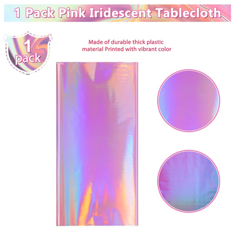 FunnyPars 1 Pack Iridescent Pink Plastic Tablecloths, FunnyPars Shiny Disposable Laser Rectangle Table Covers, Holographic Foil Tablecloth Iridescent Party Decorations for Birthday Wedding Christmas, 54x108Inch - Image 4