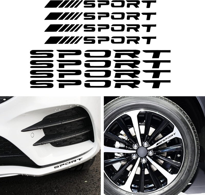 TOMALL 8Pcs Sport Emblem Reflective Stickers for Car Wheels Rims Hub Auto Racing Performance Sport Logo Decals for Car Truck Bumper Door Handle Window Motorcycle Laptop Waterproof Decoration (Black) - Image 1