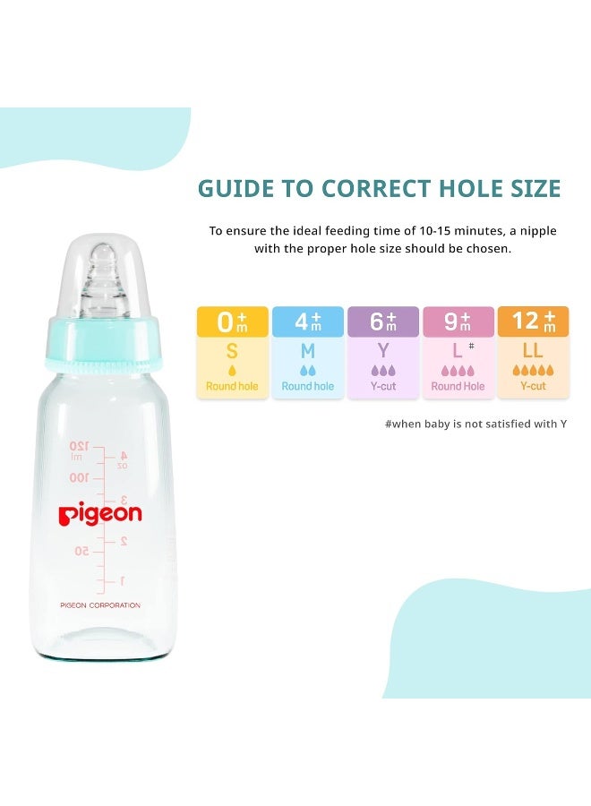 pigeon Premium Glass Baby Feeding Bottle for New Born | with Added Anti-Colic Nipple | for 0+ Month Babies | BPS Free | BPA Free | Pale Blue Colour| 120 ml - Image 5