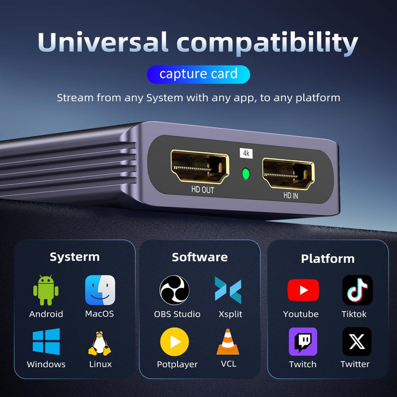 Loya Ark 4K HDMI Video Capture Card for Nintendo Switch 2, PS5, Xbox, PC,Streaming- USB 3.0 Game Capture Device with 2K 30fps, Compatible with Broadcasting, Mobile Cameras & More - Image 3