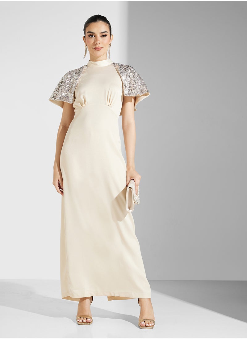 Closet London - Gold Maxi Cape Dress - Image 1