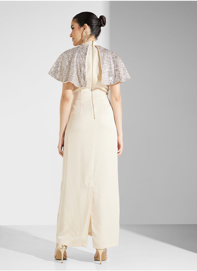 Closet London - Gold Maxi Cape Dress - Image 1