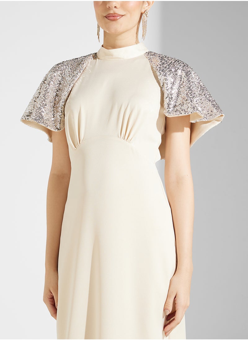 Closet London - Gold Maxi Cape Dress - Image 1
