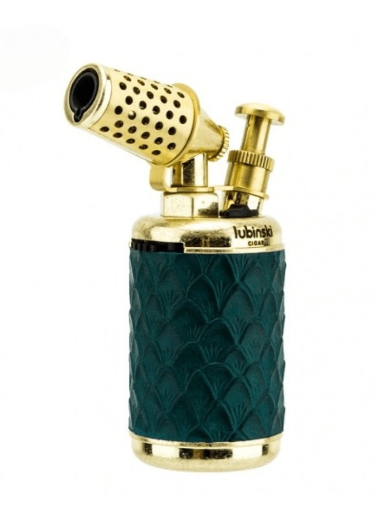 Lubinski Luxury Metal Antique Design Lighter With Punch Single Jet Flame Torch Butane Gas Lighter With Puncher Green Gift Box  - Image 1