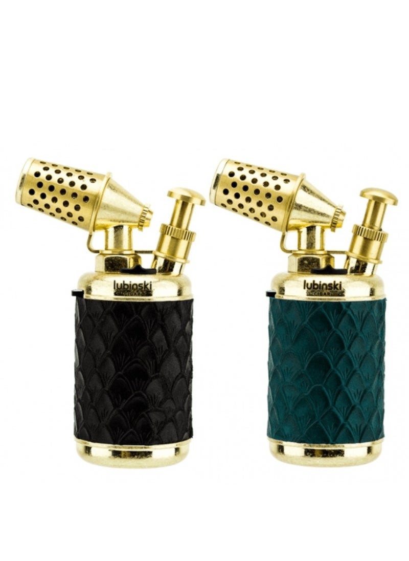 Lubinski Luxury Metal Antique Design Lighter With Punch Single Jet Flame Torch Butane Gas Lighter With Puncher Green Gift Box  - Image 3