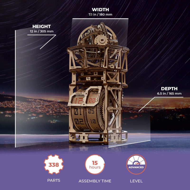 UGEARS Wooden 3D Puzzles for Adults - Astronomer Table Clock with Tourbillon Model Kit - Mechanical Clock Kit Functional DIY Miniature Kit Wood Crafts for Adults - Gifts For Puzzle Lovers - 338 Pieces - Image 3