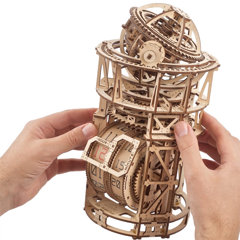 UGEARS Wooden 3D Puzzles for Adults - Astronomer Table Clock with Tourbillon Model Kit - Mechanical Clock Kit Functional DIY Miniature Kit Wood Crafts for Adults - Gifts For Puzzle Lovers - 338 Pieces - Image 2