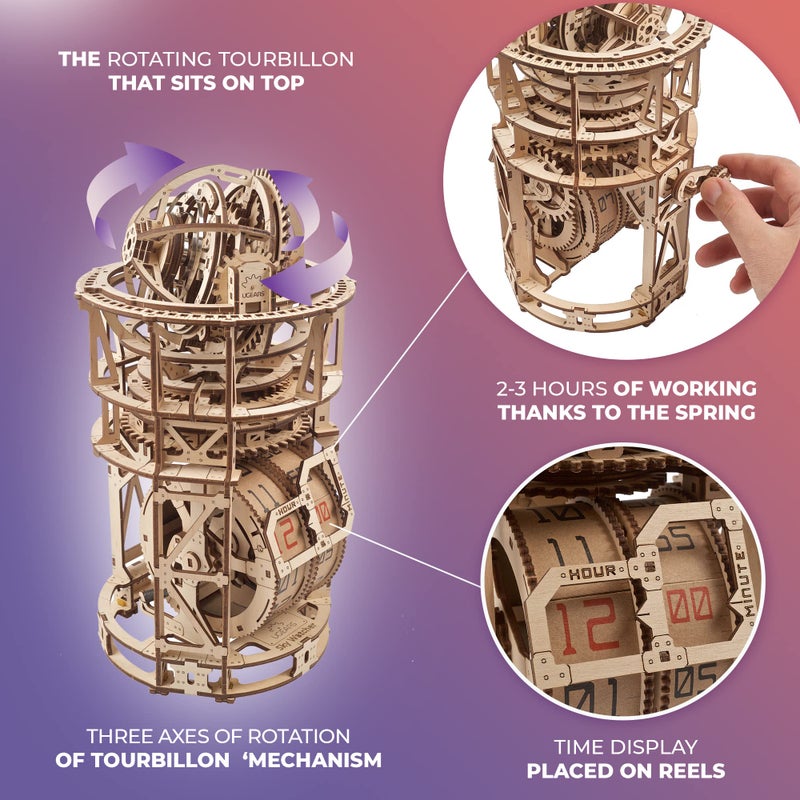 UGEARS Wooden 3D Puzzles for Adults - Astronomer Table Clock with Tourbillon Model Kit - Mechanical Clock Kit Functional DIY Miniature Kit Wood Crafts for Adults - Gifts For Puzzle Lovers - 338 Pieces - Image 4