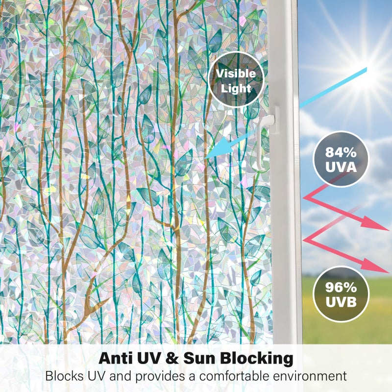 Kromapolis Window Film Window Privacy Film 3D Stained Glass Window Sticker Static Cling Sun Blocking UV Protection for Glass Door Heat Control, Non-Adhesive (17.5 x 78.7 inch) - Image 3