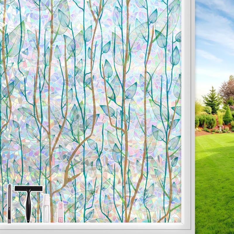Kromapolis Window Film Window Privacy Film 3D Stained Glass Window Sticker Static Cling Sun Blocking UV Protection for Glass Door Heat Control, Non-Adhesive (17.5 x 78.7 inch) - Image 1