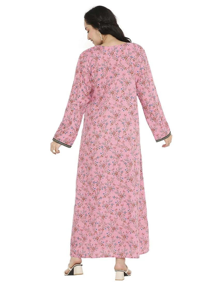 هانا آند سارا LONG VISCOSE PRINTED WITH EMBROIDERY ARABIC FARASHA KAFTAN JALABIYA DRESS