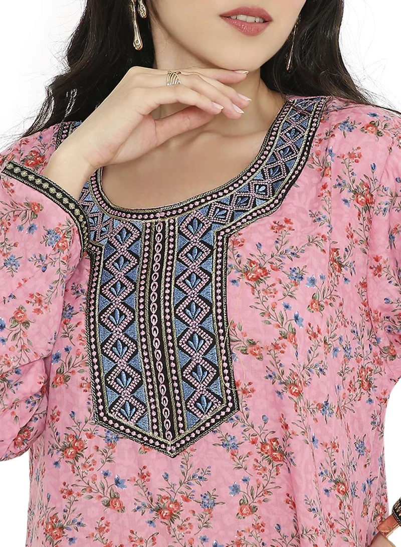 HANA & SARA LONG VISCOSE PRINTED WITH EMBROIDERY ARABIC FARASHA KAFTAN JALABIYA DRESS