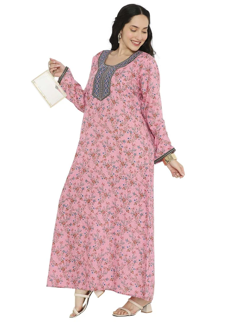 HANA & SARA LONG VISCOSE PRINTED WITH EMBROIDERY ARABIC FARASHA KAFTAN JALABIYA DRESS