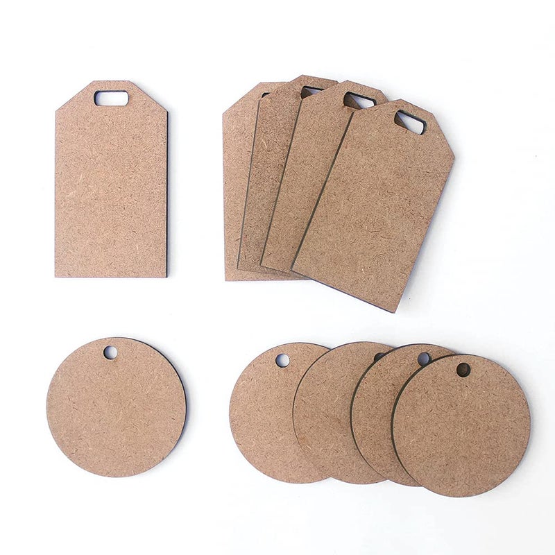IVEI DIY Wood Sheet Craft - MDF Cutouts Bag/Luggage Tags - Plain MDF Blanks Cutouts - Set of 10 (2 Shapes) for Painting Wooden Sheet Craft, Decoupage, Resin Art Work & Decoration - Image 1