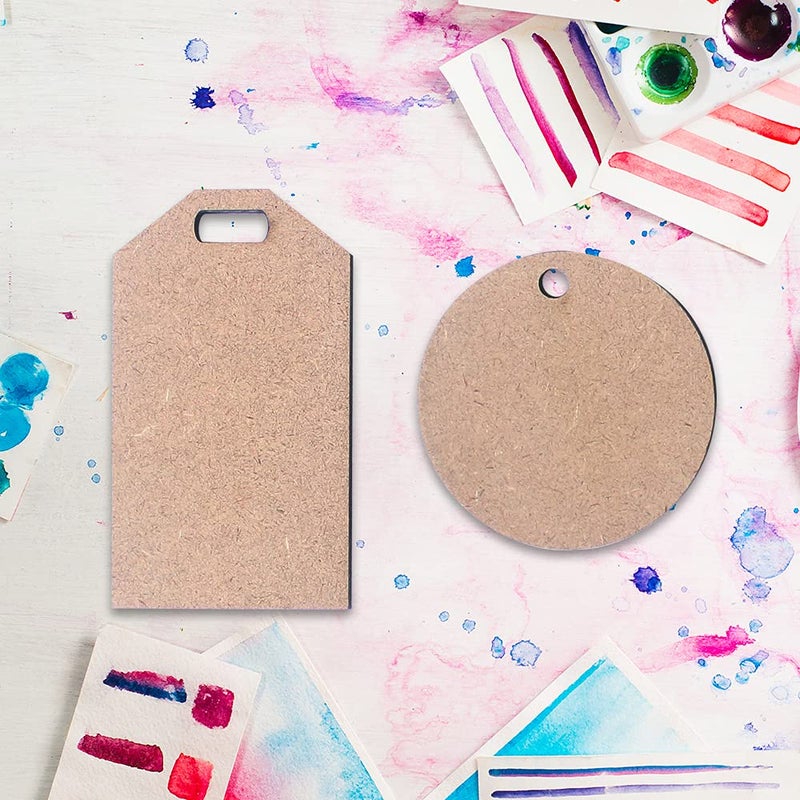 IVEI DIY Wood Sheet Craft - MDF Cutouts Bag/Luggage Tags - Plain MDF Blanks Cutouts - Set of 10 (2 Shapes) for Painting Wooden Sheet Craft, Decoupage, Resin Art Work & Decoration - Image 2