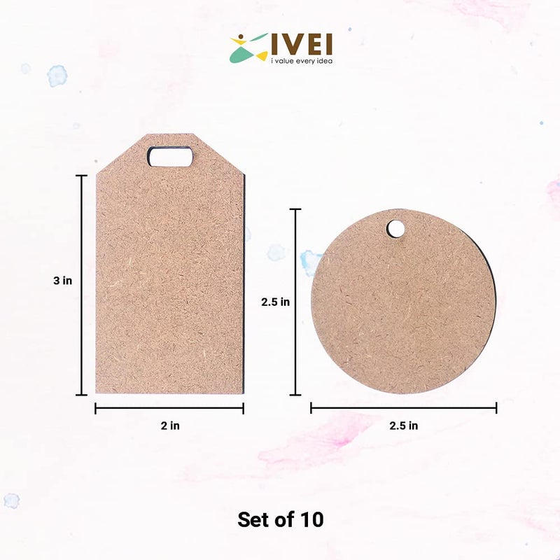 IVEI DIY Wood Sheet Craft - MDF Cutouts Bag/Luggage Tags - Plain MDF Blanks Cutouts - Set of 10 (2 Shapes) for Painting Wooden Sheet Craft, Decoupage, Resin Art Work & Decoration - Image 4