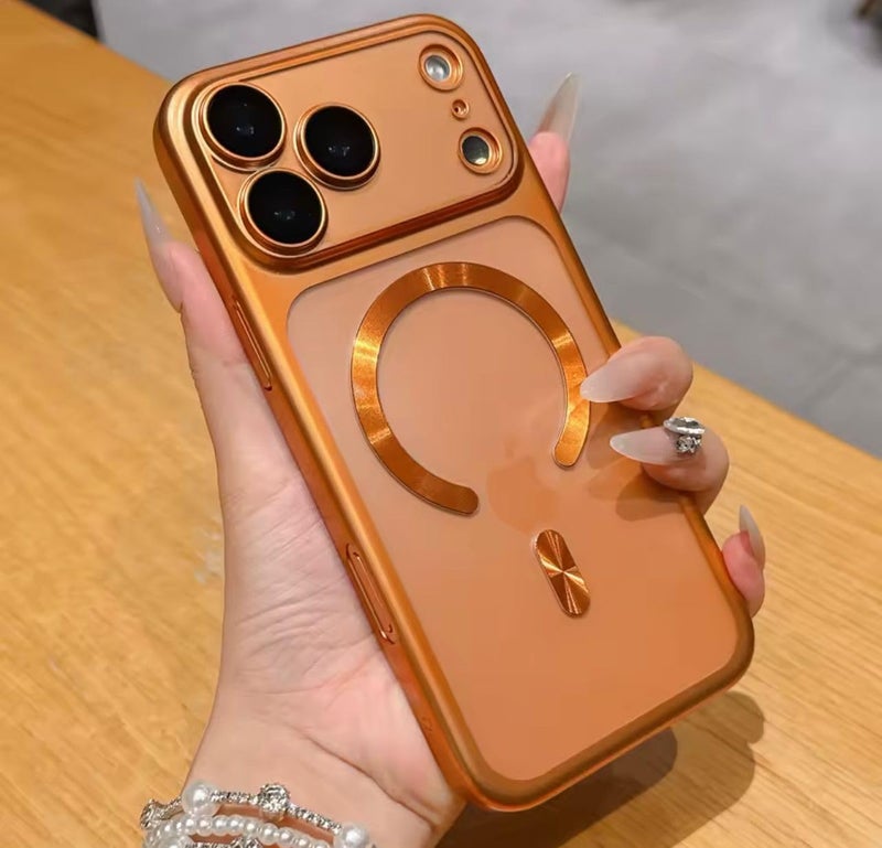 For iPhone 17 Pro Max soft TPU Case Support Magsafe Wireless Charging with Camera Lens Protector Full Body Protection Shockproof Anti-Scratch Cover silicon case - Orange - Image 1