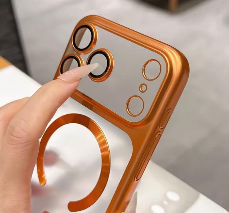 For iPhone 17 Pro Max soft TPU Case Support Magsafe Wireless Charging with Camera Lens Protector Full Body Protection Shockproof Anti-Scratch Cover silicon case - Orange - Image 2