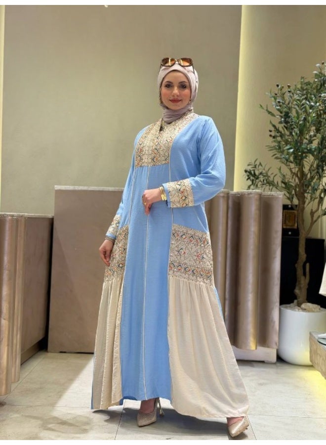 Luxurious Spanish linen abaya, suitable for going out and receiving guests - hand-embroidered - perfect for special occasions - Image 2