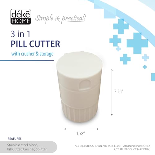 Deke Home - 3 in 1 Pill Cutter & Crusher with Storage, Compact Pill Splitter with Stainless Blade, Powder Grinder & Travel Cup, Best for Scored Tablets, Vitamins & Medication, BPA Free - Image 2