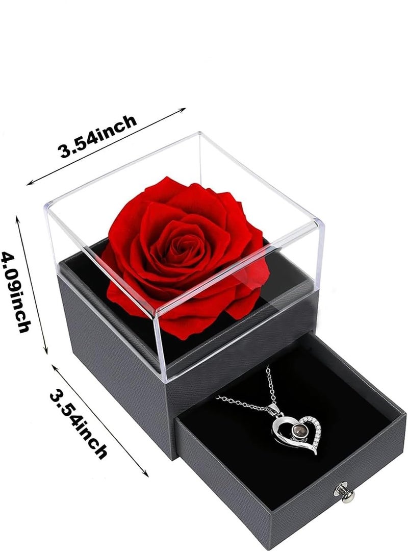 Galox Rose Flower with Heart Necklace, Gift for Wife, Girlfriend, Fiancée On Valentines Day Birthday Wedding Anniversary, Necklace with Rose Flower Box Bag Gift Card (Silver Cross Heart (Red Rose)) - Image 4
