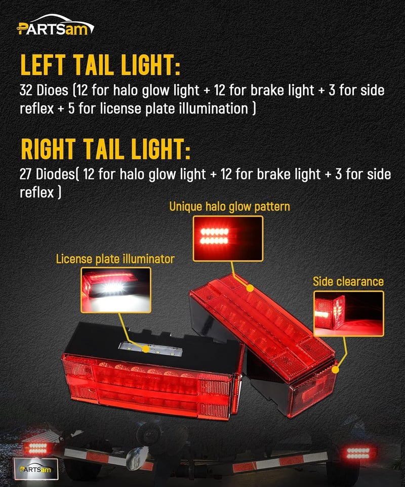 Partsam Low Profile Submersible LED Trailer Tail Light Kit with 25FT Wiring Harness - Image 4