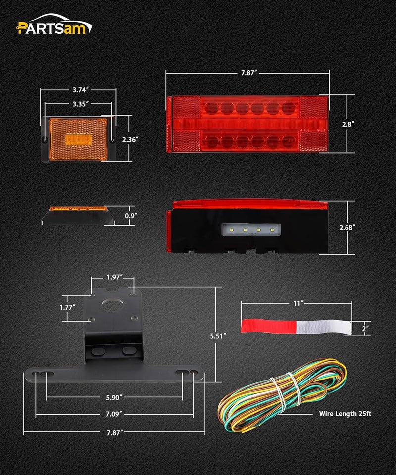 Partsam Low Profile Submersible LED Trailer Tail Light Kit with 25FT Wiring Harness - Image 5