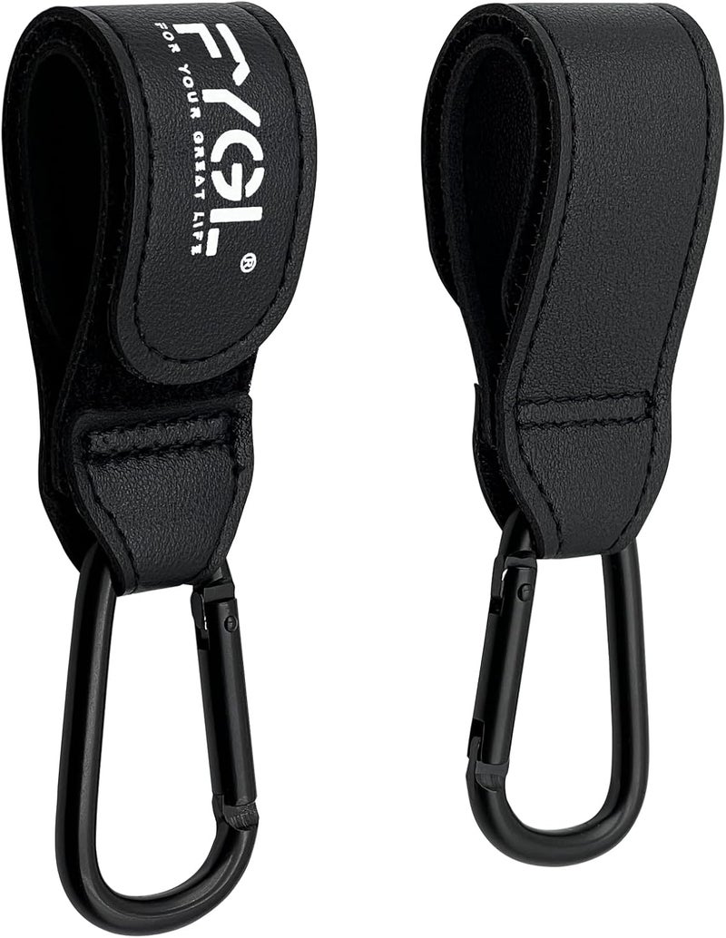 FYGL Multi-market matching options Stroller Hooks - Leather Buggy Clips, Pushchair Carabiner Clip for bags, Easy Attachment for Pram, Universal Stroller Clips and Hooks, Stroller Accessories - Black (2 Pack) All condition fit - Image 1