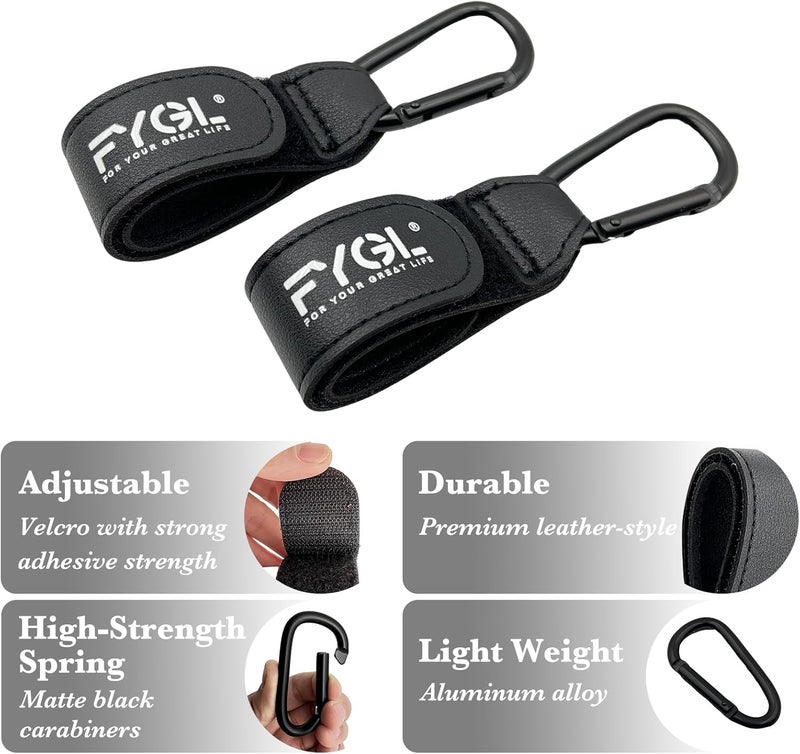FYGL Multi-market matching options Stroller Hooks - Leather Buggy Clips, Pushchair Carabiner Clip for bags, Easy Attachment for Pram, Universal Stroller Clips and Hooks, Stroller Accessories - Black (2 Pack) All condition fit - Image 4